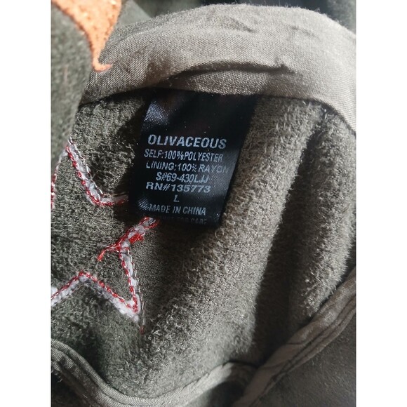 Olivaceous Olive Green Faux Suede Star Moto Jacket Size L EUC Zip Pockets Edgy - Picture 6 of 10